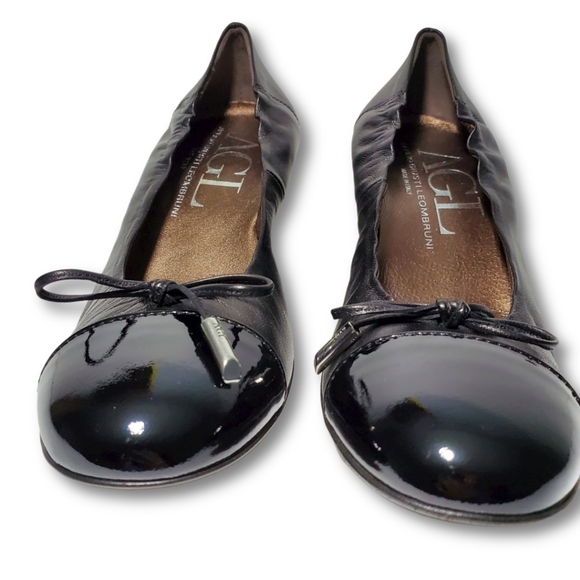 AGL Cap Toe Leather Bow Stretch Pumps EU 38 US 8 - Picture 6 of 14